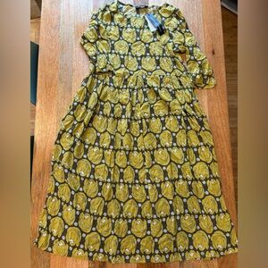 Yellow Botanical Print A-Line Midi Dress – Boutique